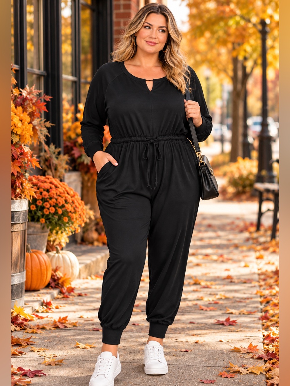 torrid Black Long-Sleeve Drawstring Jumpsuit